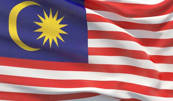 Waving national flag of Malaysia. Waved highly detailed close-up 3D render. — Stock Photo, Image