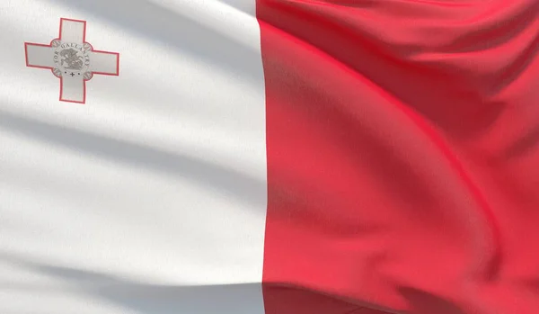 Κυματιστή εθνική σημαία της Μάλτας. Κυματοειδές εξαιρετικά λεπτομερές κοντινό 3D render. — Φωτογραφία Αρχείου