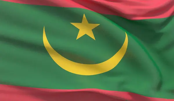 Sventola bandiera nazionale della Mauritania. Rendering 3D ravvicinato altamente dettagliato ondulato . — Foto Stock