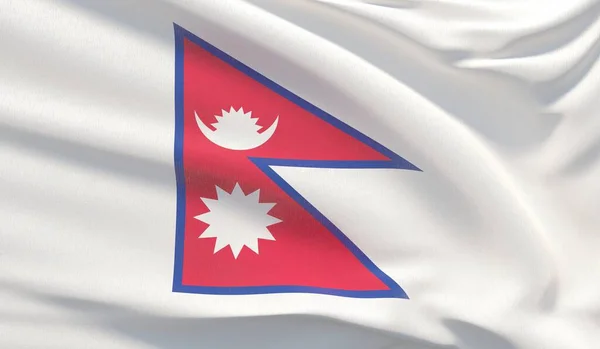 Nepál nemzeti zászlaját lengetve. Hullámos nagyon részletes közelkép 3D render. — Stock Fotó