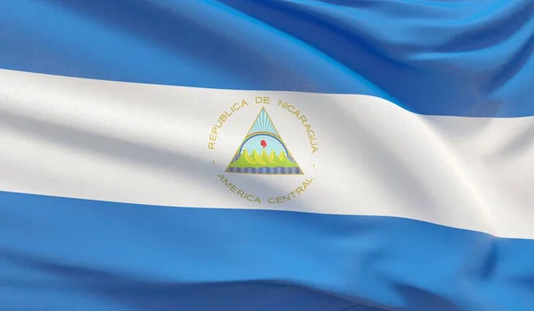 Размахивая национальным флагом Никарагуа. Высокодетализированный 3D рендеринг крупным планом . — стоковое фото