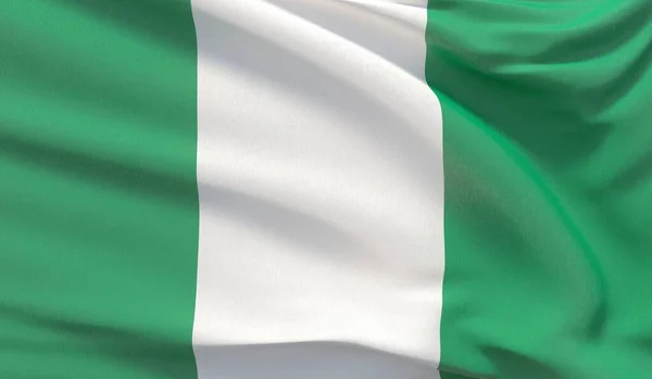飘扬着尼日利亚国旗。波浪式非常详细的3D渲染. — 图库照片