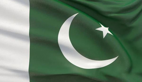 Κυματίζει την εθνική σημαία του Πακιστάν. Κυματοειδές εξαιρετικά λεπτομερές κοντινό 3D render. — Φωτογραφία Αρχείου