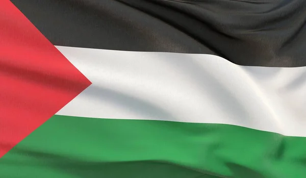 Agitant le drapeau national de Palestine. Rendez-vous 3D en gros plan très détaillé . — Photo