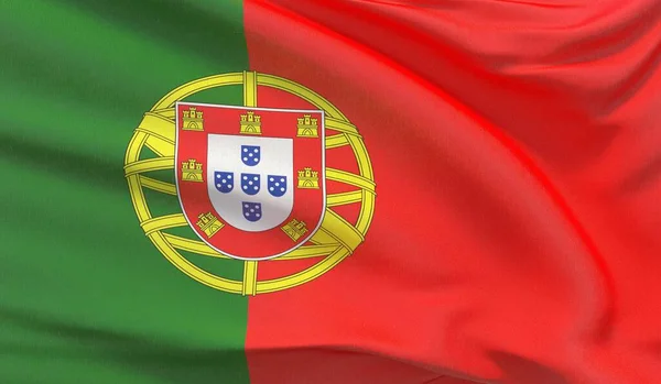 Acenando bandeira nacional de Portugal. Ondulado altamente detalhado close-up 3D render . — Fotografia de Stock