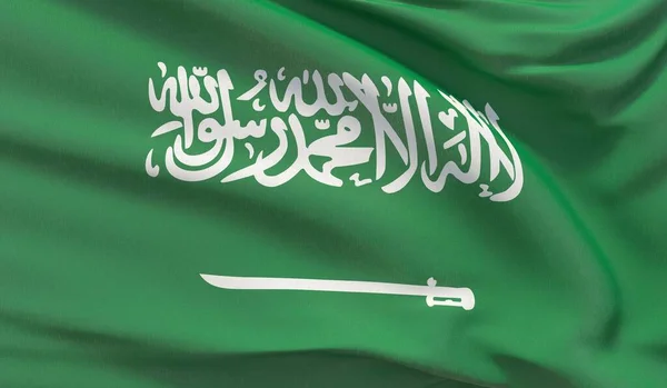 Flagge des Königreichs Saudi-Arabien schwenkend. Hochdetailliertes 3D-Rendering in Nahaufnahme gewellt. — Stockfoto