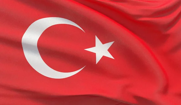 Acenando bandeira nacional da Turquia. Ondulado altamente detalhado close-up 3D render . — Fotografia de Stock