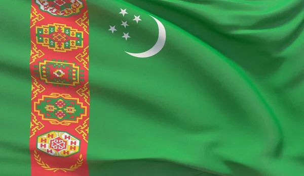 투르크메니스탄의 국기가 흔들리고 있습니다. 매우 세부적 인 3D 렌더링에 감사하다. — 스톡 사진