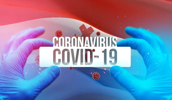 Choroba koronawirusowa COVID-19 zakażenie w obwodzie rosyjskim, koncepcja obrazów bandery - Flaga Komi-Permyak Okrug. Koronawirus w Rosji koncepcja 3D ilustracja. — Zdjęcie stockowe