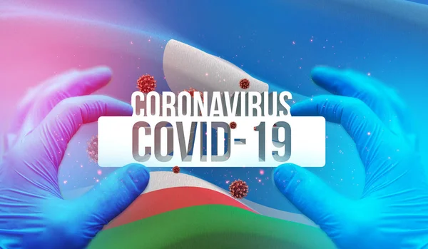 Coronavirusziekte COVID-19 infectie in de Russische regio, vlaggenbeelden concept - vertraging van de Sakha Republiek. Coronavirus in Rusland concept 3D illustratie. — Stockfoto