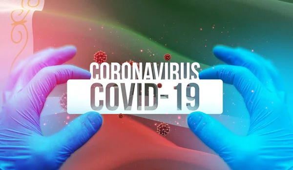 Boala coronavirus COVID-19 infecție în regiunea rusă, conceptul de imagini de pavilion - Drapelul Ceceniei, Republica Cecenă. Coronavirus în Rusia concept ilustrație 3D . — Fotografie, imagine de stoc