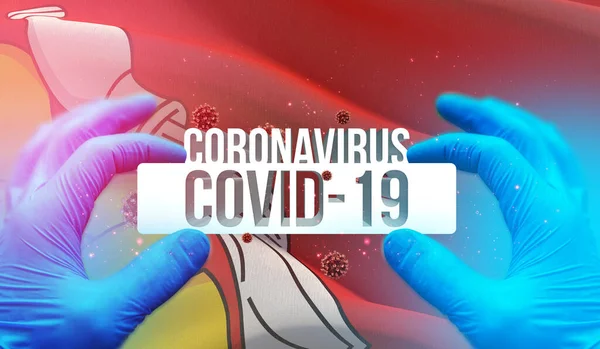 ロシア地域のコロナウイルス病COVID-19感染症、旗画像の概念-ボロネジ州の旗。ロシアの概念3Dイラストのコロナウイルス. — ストック写真