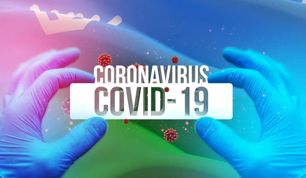 Enfermedad por Coronavirus Infección por COVID-19 en la región rusa, concepto de imágenes de la bandera - Bandera de Khanty-Mansi Autonomous Okrug. Coronavirus en Rusia concepto 3D ilustración . —  Fotos de Stock