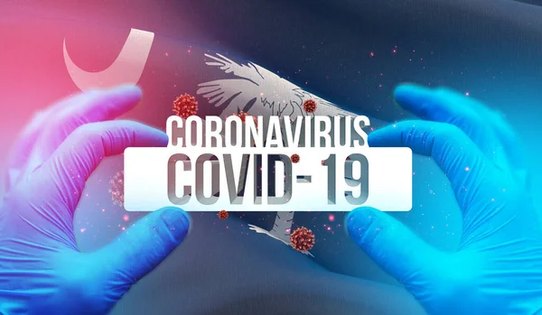 Medisch concept van pandemische Coronavirus COVID-19 uitbraak met achtergrond van zwaaiende vlag van de staten van de VS. Staat van South Carolina vlag 3D illustratie. — Stockfoto