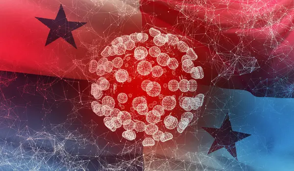 Panama bayrağıyla tıbbi virüs moleküler konsepti. Salgın 3 boyutlu illüstrasyon. — Stok fotoğraf