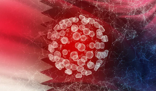Katar bayrağıyla tıbbi virüs moleküler konsepti. Salgın 3 boyutlu illüstrasyon. — Stok fotoğraf