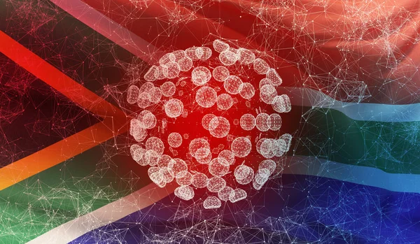 Medical virus molecular concept with flag of South Africa. Pandemic 3D illustration. — Stock Photo, Image