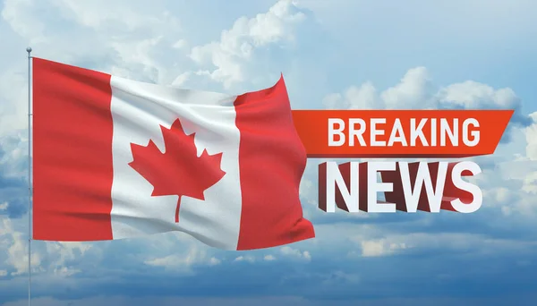 Срочные новости. Мировые новости с бэкгорундом, размахивающим национальным флагом Канады. 3D иллюстрация . — стоковое фото