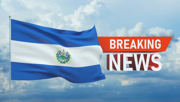 Eilmeldungen. Weltnachrichten mit Backgorund, der die Nationalflagge von El Salvador schwenkt. 3D-Illustration. — Stockfoto