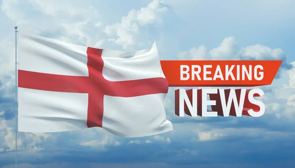 Срочные новости. Мировые новости с бэкгорундом, размахивающим национальным флагом Англии. 3D иллюстрация . — стоковое фото