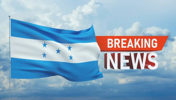 Breaking news. World news with backgorund waving national flag of Honduras. 3D illustration. — Stock Photo, Image