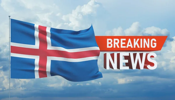 Розпачливі новини. Світові новини з відсталим розмахом національного прапора Ісландії. 3D ілюстрація. — стокове фото