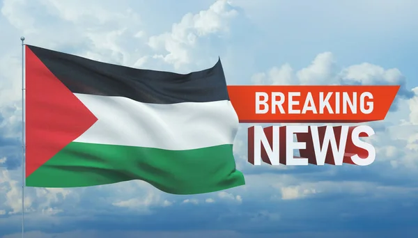 Últimas noticias. Noticias del mundo con backgorund ondeando la bandera nacional de Palestina. Ilustración 3D . — Foto de Stock