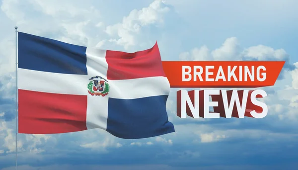 Eilmeldungen. Weltnachrichten mit Backgorund, der die Nationalflagge der Dominikanischen Republik schwenkt. 3D-Illustration. — Stockfoto