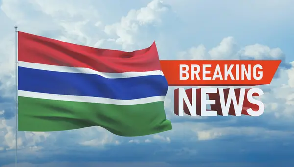 Breaking news. World news with backgorund waving national flag of Gambia. 3D illustration. — Stock Photo, Image