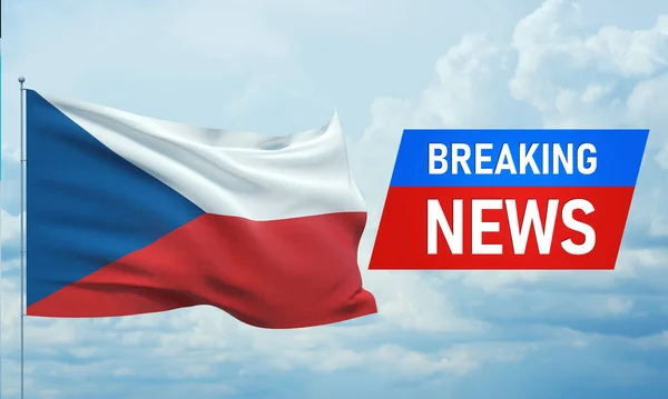 Últimas noticias. Noticias del mundo con backgorund ondeando la bandera nacional de la República Checa. Ilustración 3D . —  Fotos de Stock