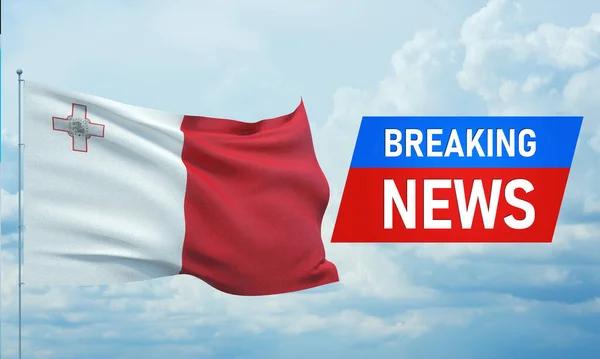 Últimas noticias. Noticias del mundo con backgorund ondeando bandera nacional de Malta. Ilustración 3D . —  Fotos de Stock