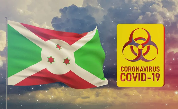 COVID-19 Visuelles Konzept - Coronavirus COVID-19 Biohazard Sign mit der Flagge Burundis. 3D-Abbildung zur Pandemie. — Stockfoto