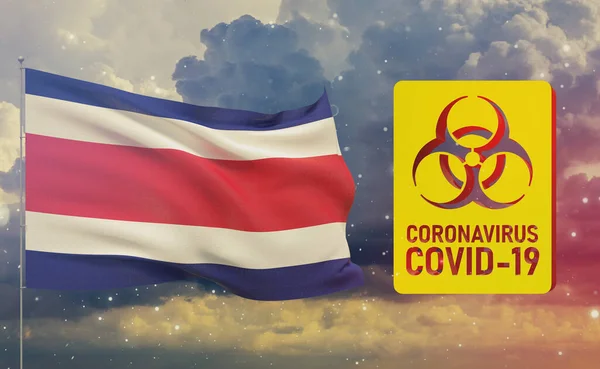 COVID-19 Visuelles Konzept - Coronavirus COVID-19 Biohazard Zeichen mit Flagge von Costa Rica. 3D-Abbildung zur Pandemie. — Stockfoto