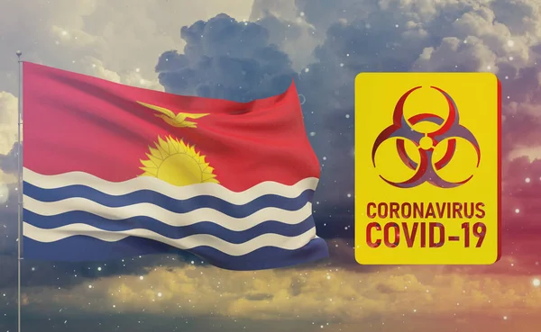 COVID-19 Visuelles Konzept - Coronavirus COVID-19 Biohazard-Zeichen mit Kiribati-Flagge. 3D-Abbildung zur Pandemie. — Stockfoto