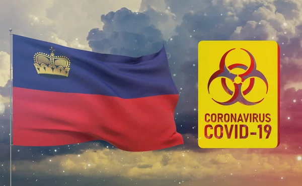 COVID-19 Visuelles Konzept - Coronavirus COVID-19 Biohazard Sign mit liechtensteinischer Flagge. 3D-Abbildung zur Pandemie. — Stockfoto