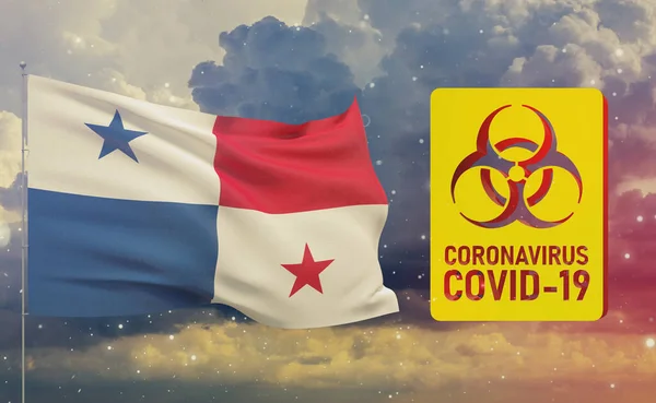 COVID-19 Visual concept - Coronavirus COVID-19 biohazard sign with flag of Panama. Pandemic 3D illustration. — Stock Photo, Image