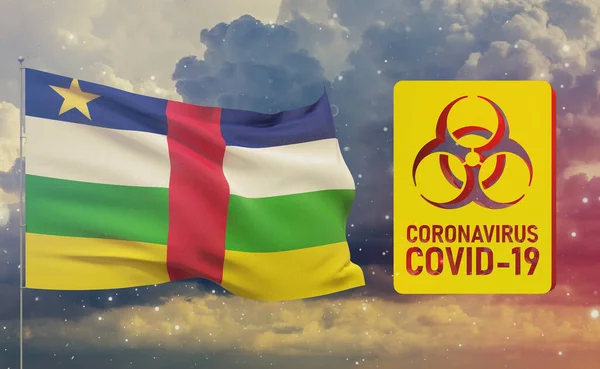 COVID-19 Visuelles Konzept - Coronavirus COVID-19 Biohazard Sign mit Flagge der Zentralafrikanischen Republik. 3D-Abbildung zur Pandemie. — Stockfoto