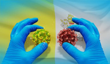 Vatikan bayrağı taşıyan tıbbi virüs moleküler konsepti. 3B illüstrasyon.