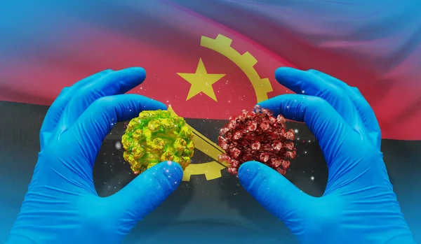 アンゴラの旗を持つ医学ウイルス分子の概念。3Dイラスト. — ストック写真
