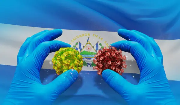 Molekulares medizinisches Virus-Konzept mit Flagge El Salvadors. 3D-Abbildung zur Pandemie. — Stockfoto