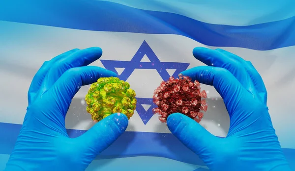 Orvosi vírus molekuláris koncepció izraeli zászlóval. 3D illusztráció. — Stock Fotó