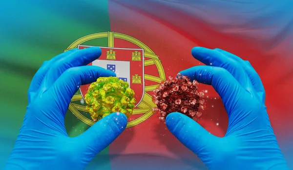 Conceito molecular de vírus médico com bandeira de Portugal. Ilustração 3D . — Fotografia de Stock