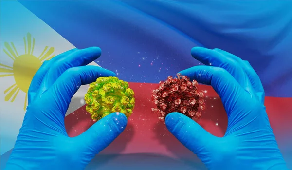 Filipinler bayrağıyla tıbbi virüs moleküler konsepti. 3B illüstrasyon. — Stok fotoğraf