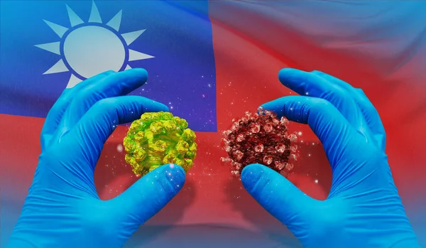 Çin Cumhuriyeti bayrağıyla tıbbi virüs moleküler konsepti. 3B illüstrasyon. — Stok fotoğraf