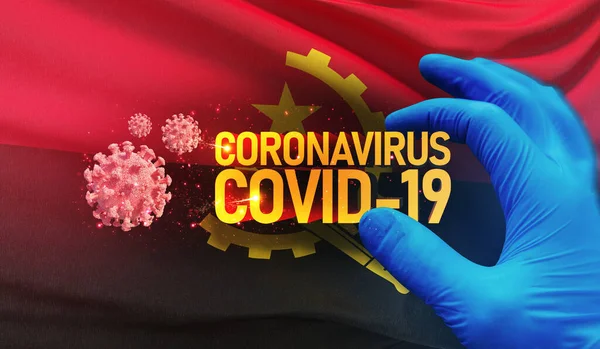 Coronavirus COVID-19 outbreak concept, health threatening virus, background waving national flag of Angola. Pandemic stop Novel Coronavirus outbreak covid-19 3D illustration. — Stock Photo, Image