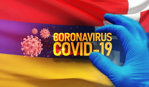 Coronavirus COVID-19 outbreak concept, health threatening virus, background waving national flag of Artsakh. Pandemic stop Novel Coronavirus outbreak covid-19 3D illustration. — Stock Photo, Image