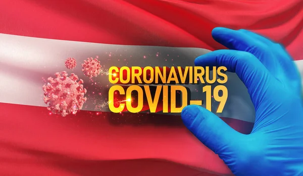Coronavirus COVID-19 outbreak concept, health threatening virus, background waving national flag of Austria. Pandemic stop Novel Coronavirus outbreak covid-19 3D illustration. — Stock Photo, Image