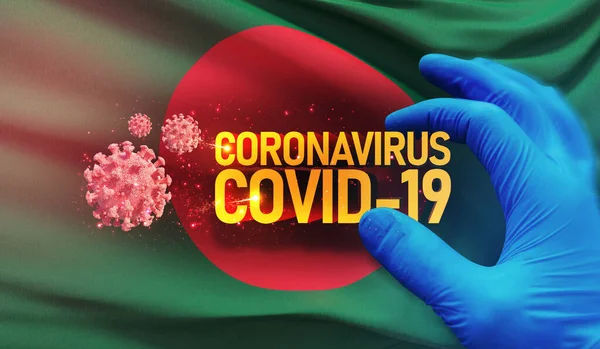 Koncepcja epidemii koronawirusa COVID-19, groźny dla zdrowia wirus, tło machające flagą Bangladeszu. Zatrzymanie pandemii Nowe ognisko Coronavirus covid-19 Ilustracja 3D. — Zdjęcie stockowe