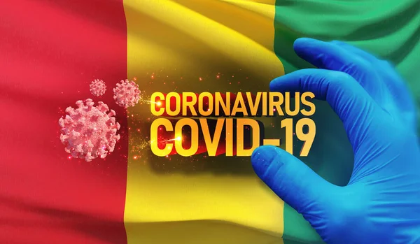 Coronavirus COVID-19 outbreak concept, health threatening virus, background waving national flag of Guinea. Pandemic stop Novel Coronavirus outbreak covid-19 3D illustration. — Stock Photo, Image