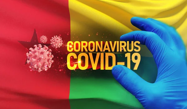 Coronavirus COVID-19 outbreak concept, health threatening virus, background waving national flag of Guinea-Bissau. Pandemic stop Novel Coronavirus outbreak covid-19 3D illustration. — Stock Photo, Image